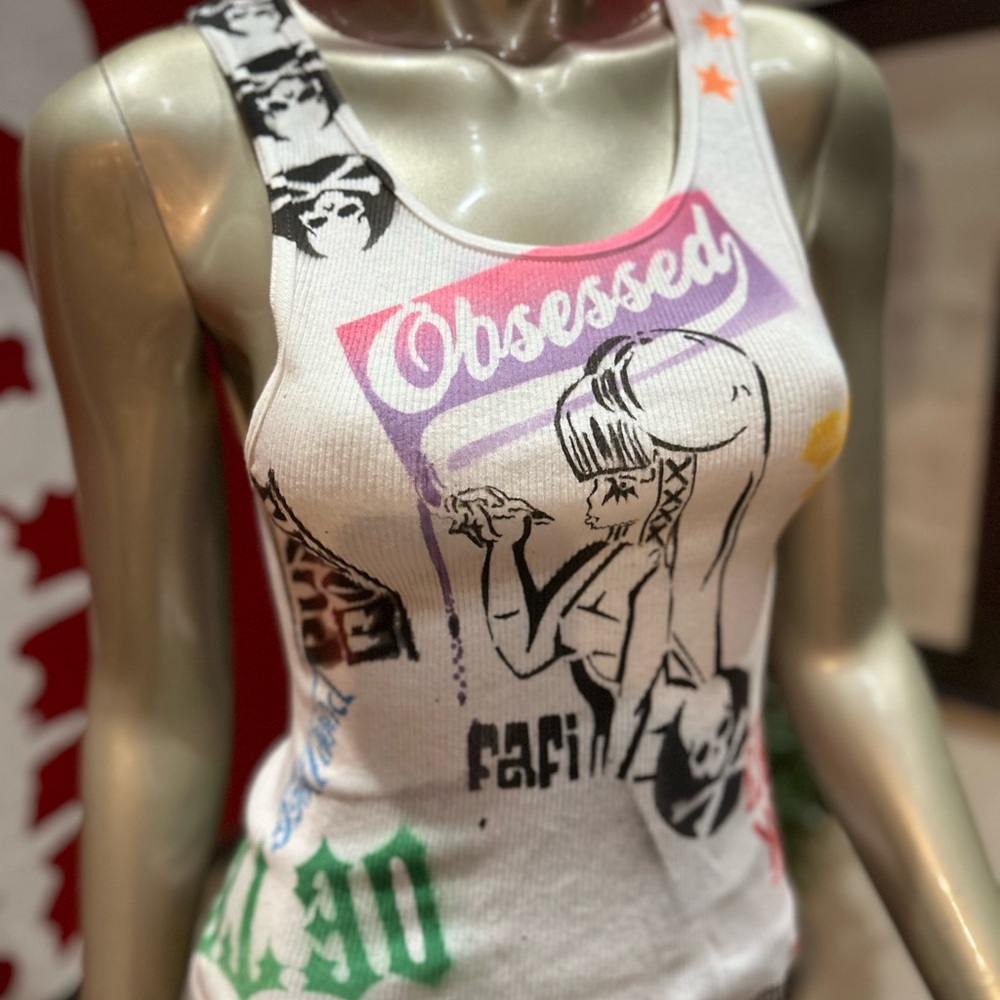Obsessed skull stars punk Graffiti soft ribbed unisex Tank Top M